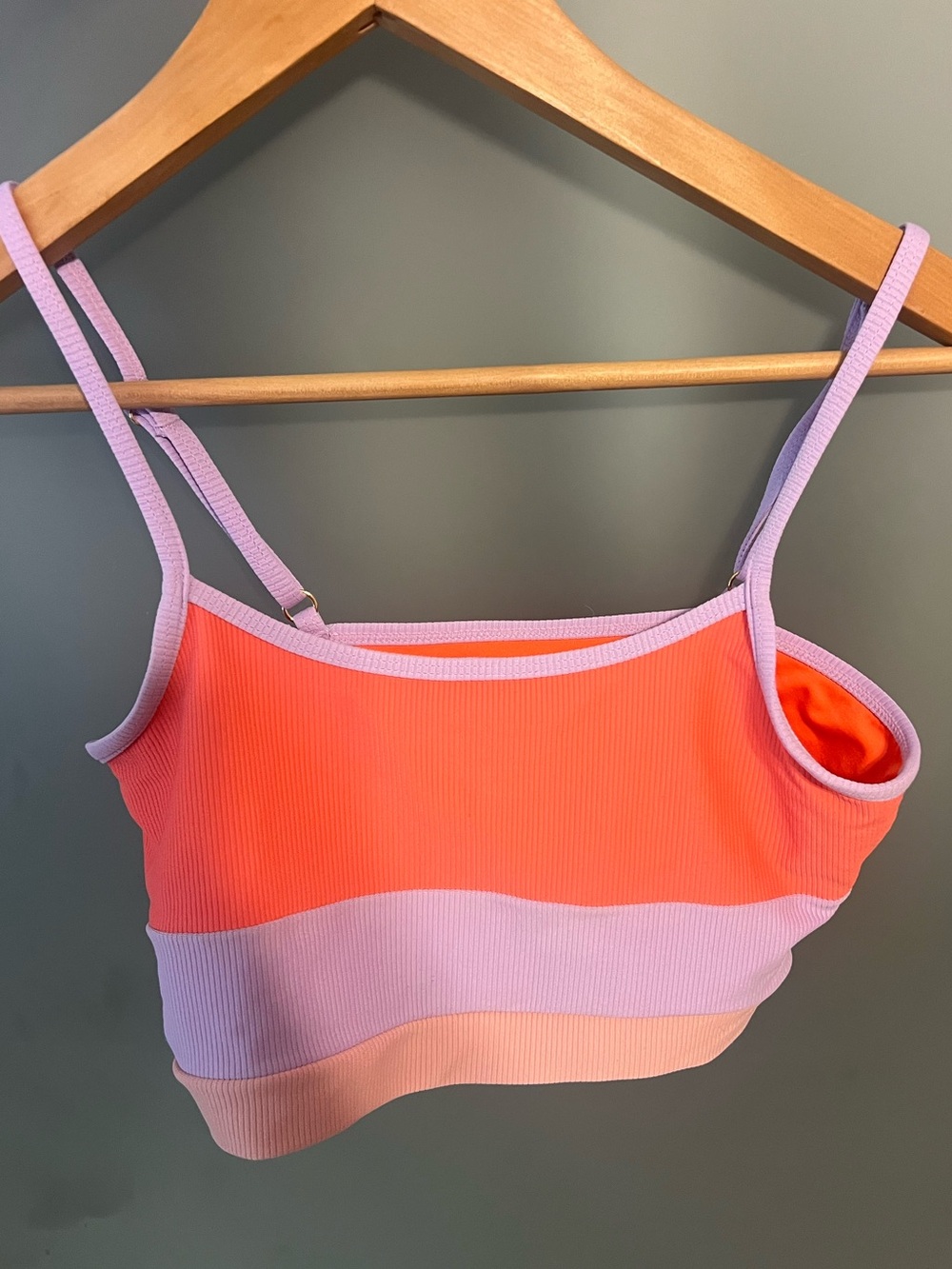 Beach Riot Coral and Lavender Ribbed Colorblock swim top